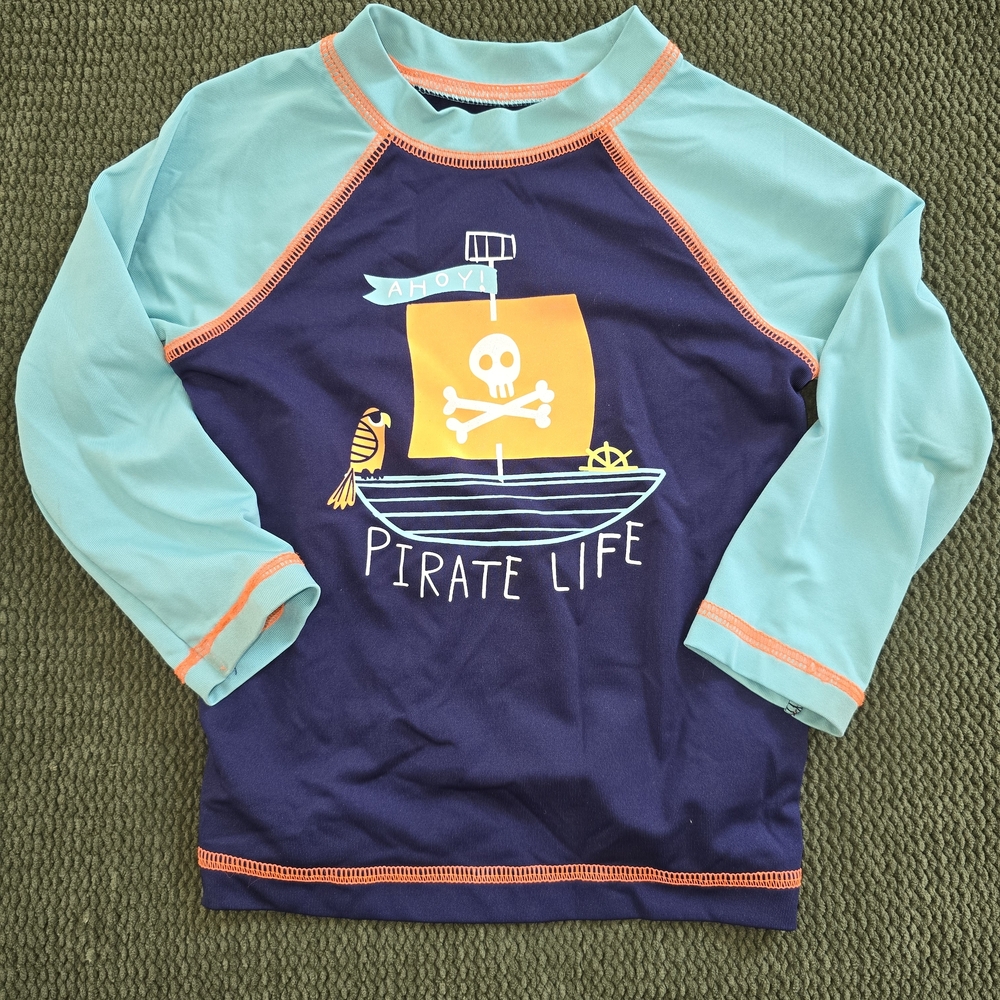 Cat & Jack Pirate Life Swim Rashguard Blue and Yellow Kida 18M Beachwear UV Blck